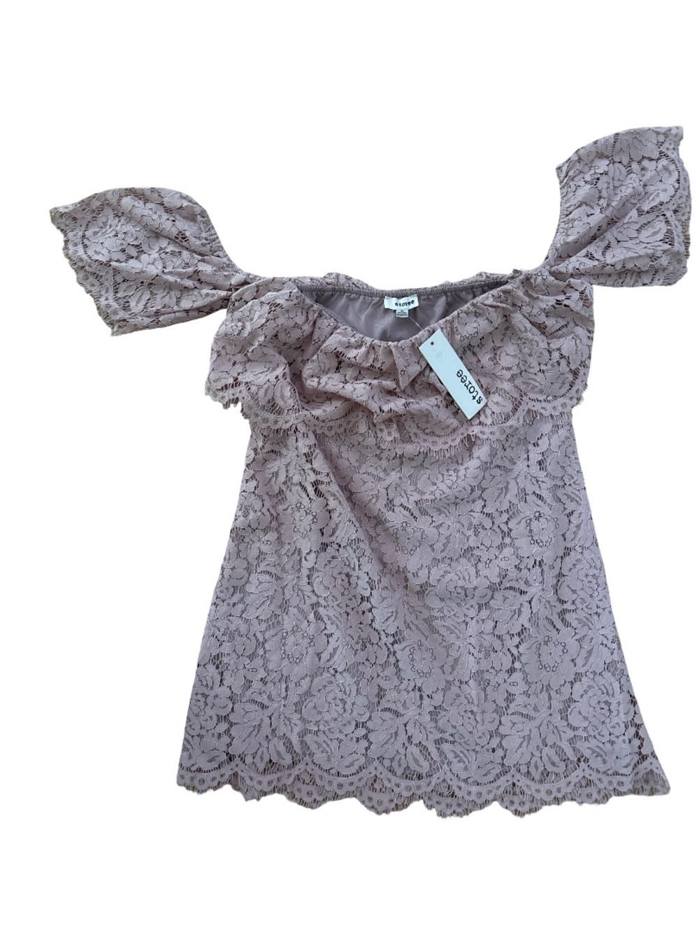 Storee Lace Off-Shoulder Dress in Dusty Mauve